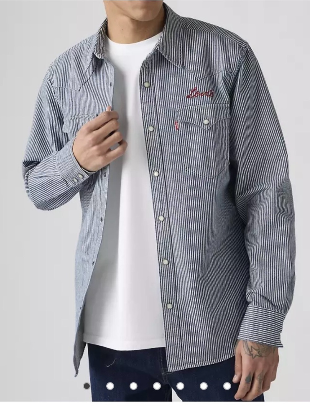 Levi’s men’s pearl snap Striped Blue Western-Style Shirt button down. L and XL.